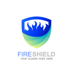 Fire shield logo design element. Fire warning sign shield, the blue flame logo, 3d icon