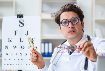 Funny eye doctor in humourous medical concept