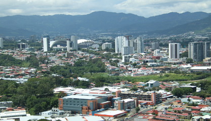 Fototapeta na wymiar Aerial View of San Jose, Costa Rica with the National Stadium in the Background