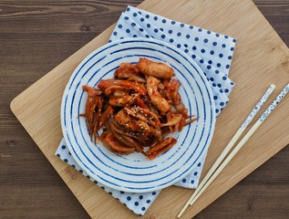 Korean food fried squid, spicy food