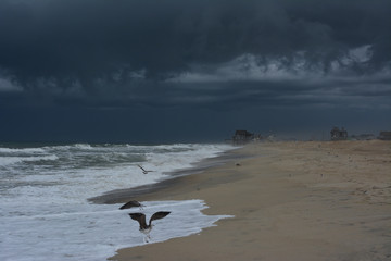 Dark storm clouds over the beach on the Outer Banks of North Carolina