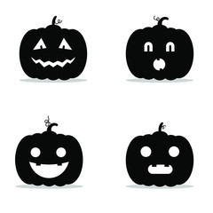 Halloween pumpkins carved faces silhouettes collection. Template with variety of eyes, mouths, noses for cut out jack o lantern. 