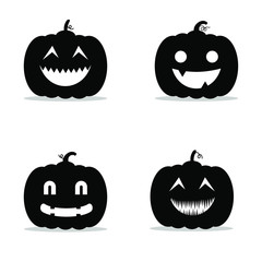 Halloween pumpkins carved faces silhouettes collection. Template with variety of eyes, mouths, noses for cut out jack o lantern. 
