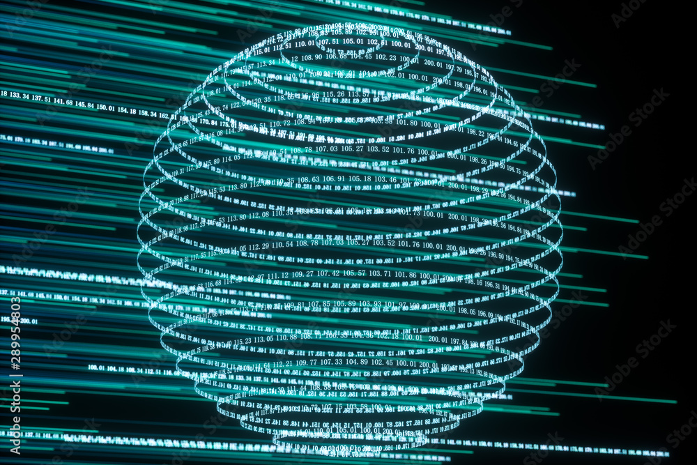 Poster digital lines made of numbers, globe big data background, 3d rendering