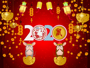 Fototapeta na wymiar Happy Chinese New Year 2020 year of the rat paper cut style. lunar new year 2020