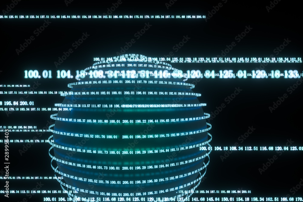 Poster digital lines made of numbers, globe big data background, 3d rendering