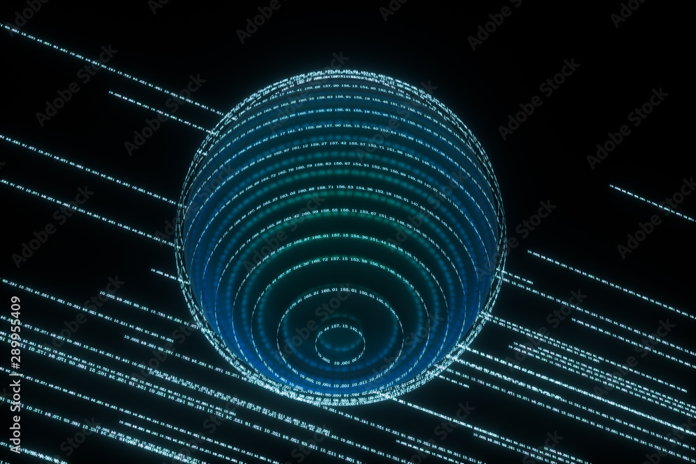 Poster digital lines made of numbers, globe big data background, 3d rendering