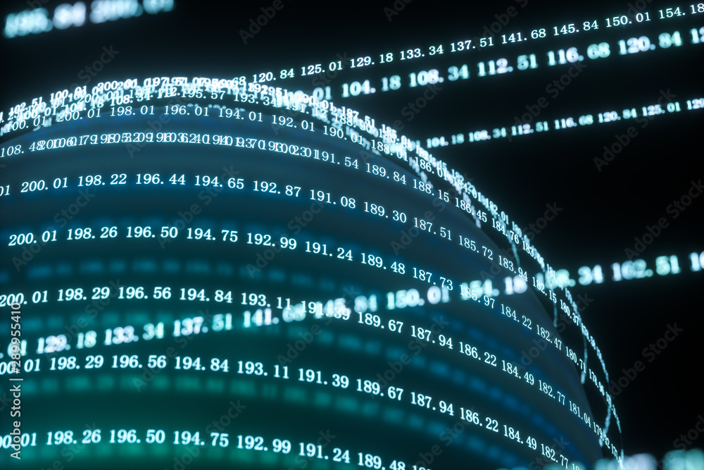 Poster digital lines made of numbers, globe big data background, 3d rendering