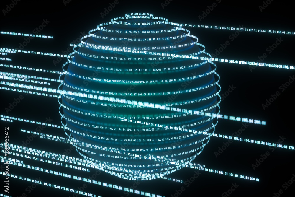 Poster digital lines made of numbers, globe big data background, 3d rendering