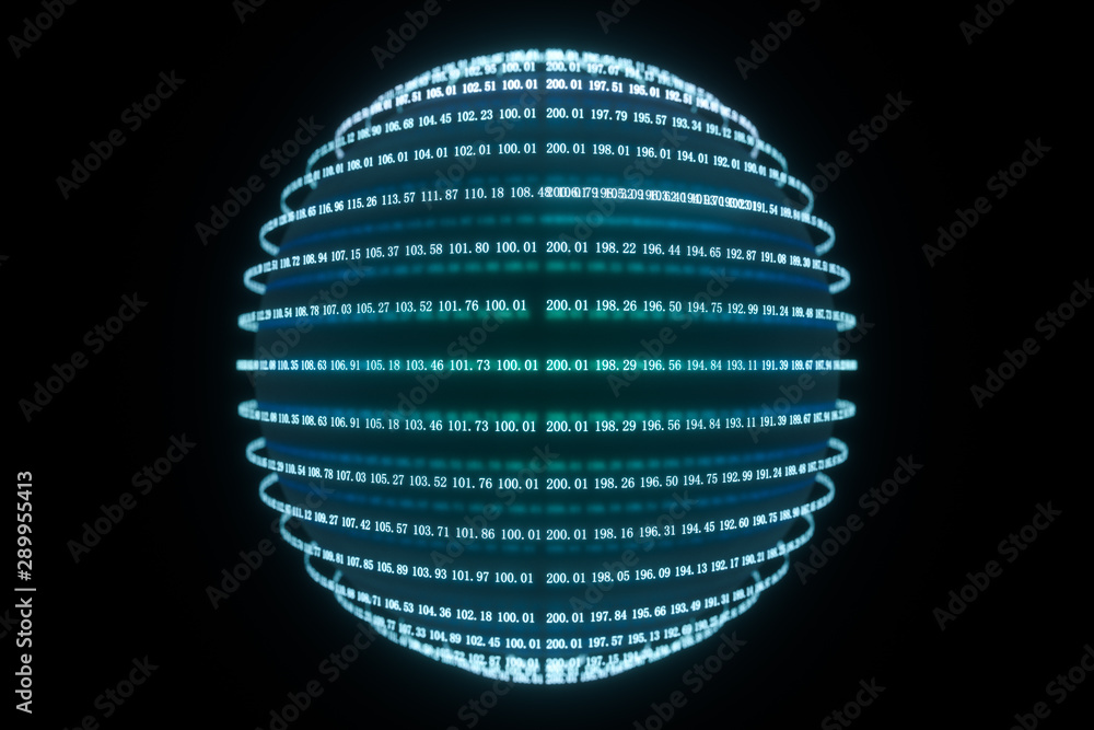 Poster digital lines made of numbers, globe big data background, 3d rendering