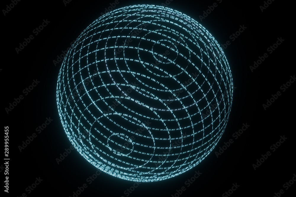 Poster digital lines made of numbers, globe big data background, 3d rendering