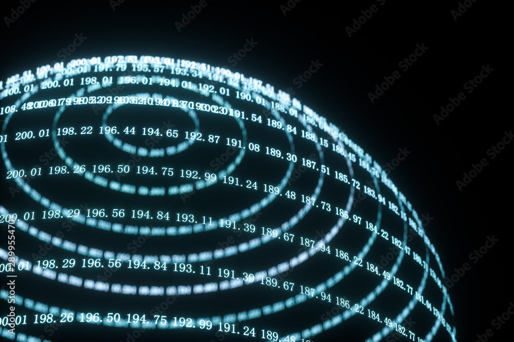 Poster digital lines made of numbers, globe big data background, 3d rendering