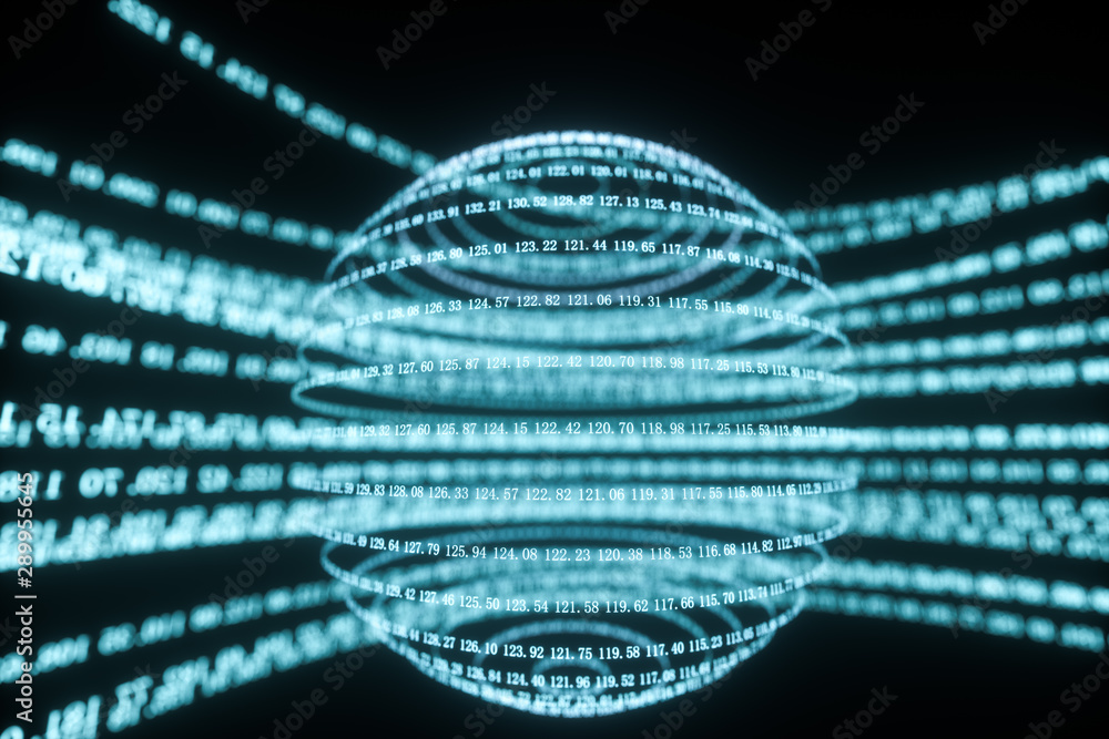 Poster digital lines made of numbers, globe big data background, 3d rendering