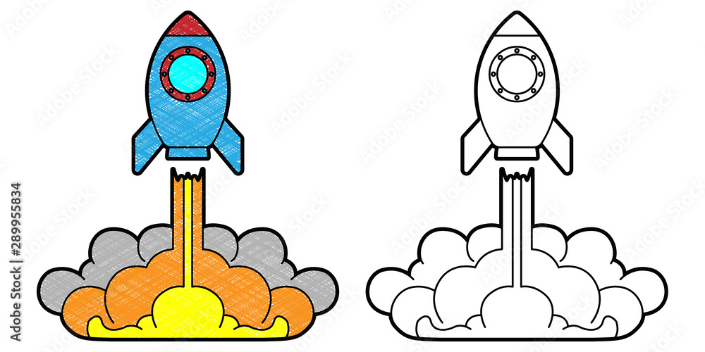 Poster rocket design vector with texture. black and white colors