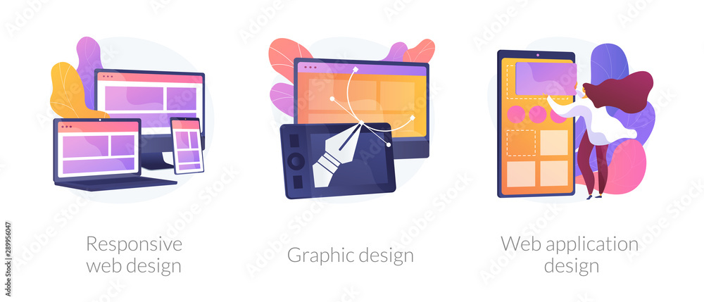 Canvas Prints Adaptive programming icons set. Multi device development, software engineering. Responsive web design, graphic design, web application design metaphors. Vector isolated concept metaphor illustrations