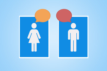 Abstract image of Woman and Man icon of toilet signs with chatting balloon.