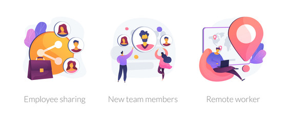 Modern business icons set. Corporate communication, workers recruitment, distance job, Employee sharing, new team members, remote worker metaphors. Vector isolated concept metaphor illustrations