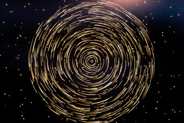 Particles revolves around its center with dark background, 3d rendering.