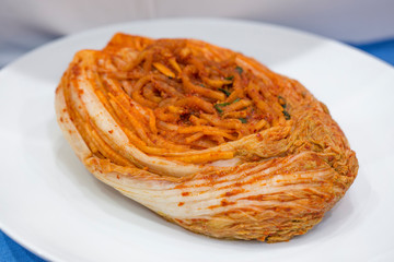 Napa cabbage kimchi. Korean traditional food Kimchi. It's a basic Korean side dish made of vegetables with a variety of seasonings.
