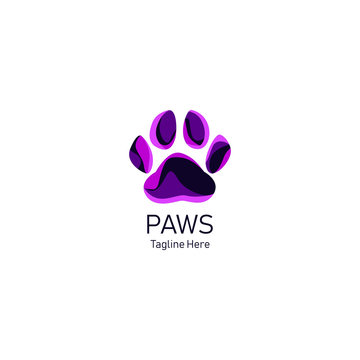 purple paws logo. dog footprint logo. pet shops logo. grooming logo