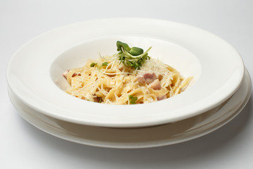 seafood pasta in a white background