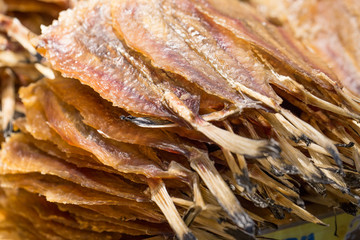 Monkfish drying on stacks. dried anglerfish