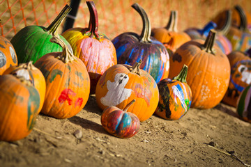 Kids painted pumpkins ghostly