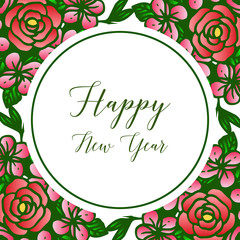 Beautiful greeting card for happy new year celebration, with green leafy flower frame. Vector
