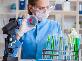 Female scientist researcher conducting an experiment in a labora