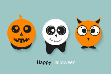 Set of halloween pumpkins, funny faces. Autumn holidays. Vector illustration EPS10.