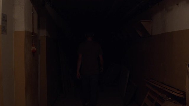 Man Walking Into The Darkness War Shelter Real TIme
