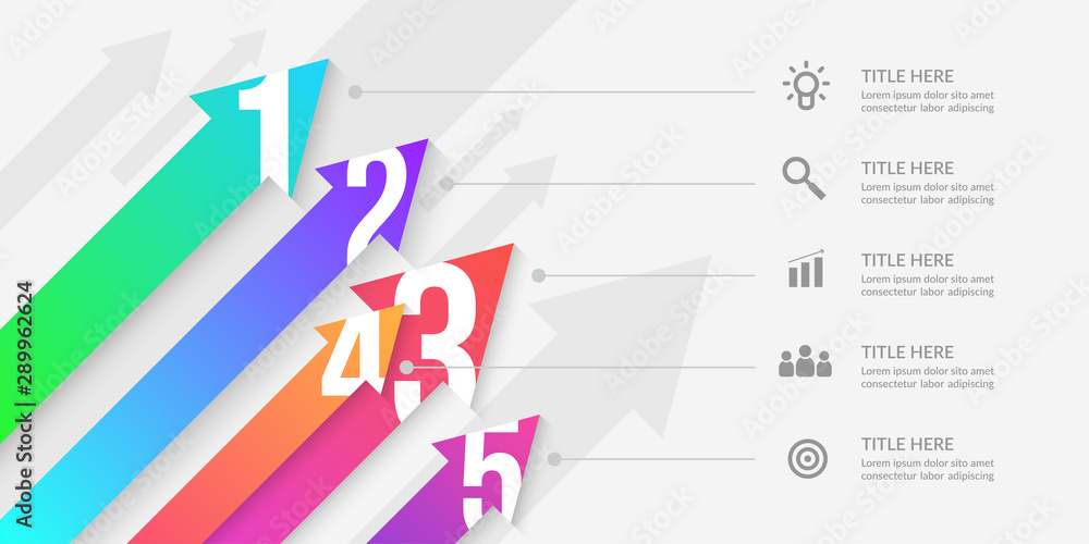 Aufkleber arrow infographic workflow, colorful graphic with multiple segment