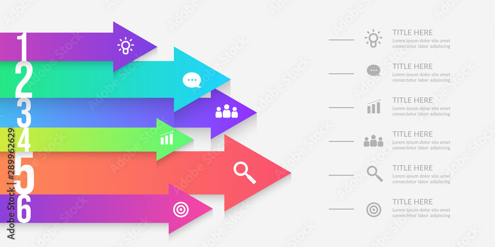 Aufkleber arrow infographic workflow, colorful graphic with multiple segment