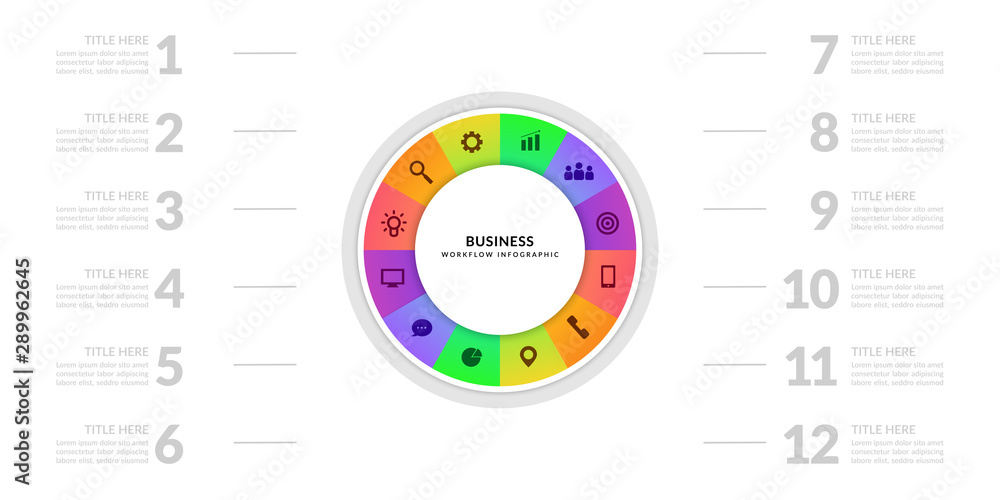 Poster colorful business cycle chart with multiple segment,cycle step infographic elements