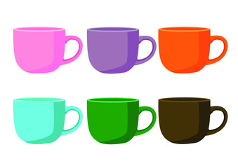 coffee cup Multi color on white background illustration vector and many coffee cups Multi color pink purple orange blue green brown