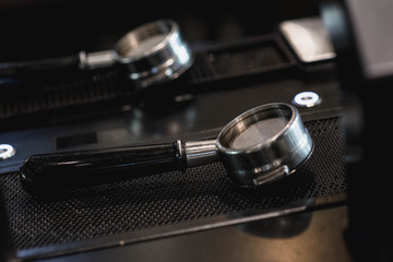 Close up of coffee filter holder.