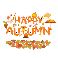 Cute Happy Autumn Texts Cartoon With Objects Decoration