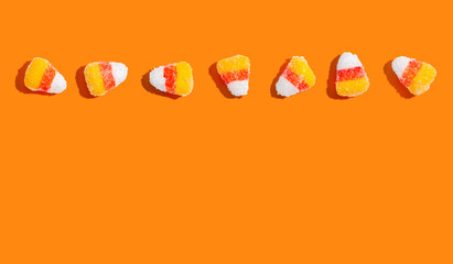 Halloween candy corn - overhead view flat lay