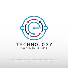 Technology logo with initial E letter, global network icon -vector