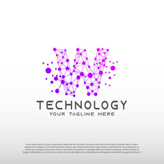 Technology logo with initial W letter, network icon -vector