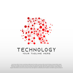 Technology logo with initial R letter, network icon -vector