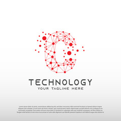 Technology logo with initial C letter, network icon -vector