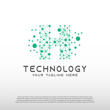 Technology logo with initial H letter, network icon -vector