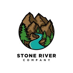 mountain with river illustration logo design template