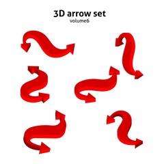 Collection 3d red arrows isolated on white background. Information pointers set. Vector illustration.