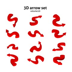 Collection 3d red arrows isolated on white background. Information pointers set. Vector illustration.