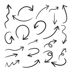 Hand drawn arrow mark icons. Collection of  arrow signs, 	 Black filigree arrows vector.
