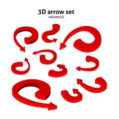 Collection 3d red arrows isolated on white background. Information pointers set. Vector illustration.