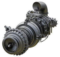 Gas turbine engine of power plant. 3d rendering. © mirexon
