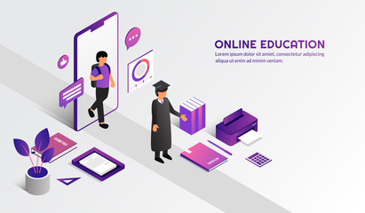 Modern online education concept, Learn form home by e-learning course